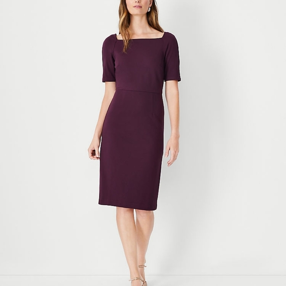 Ann Taylor Square neck sheeth dress sz 6 petite plum purple - Picture 1 of 7